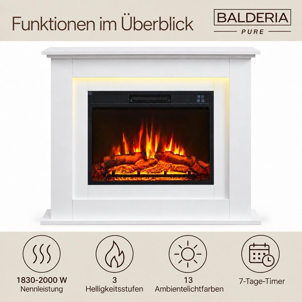 Elektrický krb BALDERIA Finn – výkon až 2000 W, bílý
