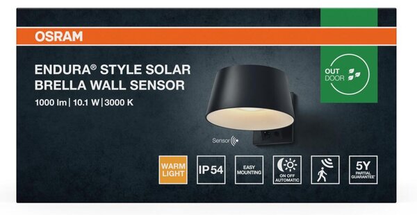 LEDVANCE venkovní solární nástěnné svítidlo Endura Style Brella 10,1 W 930 lm 3000 K senzor stmívatelné