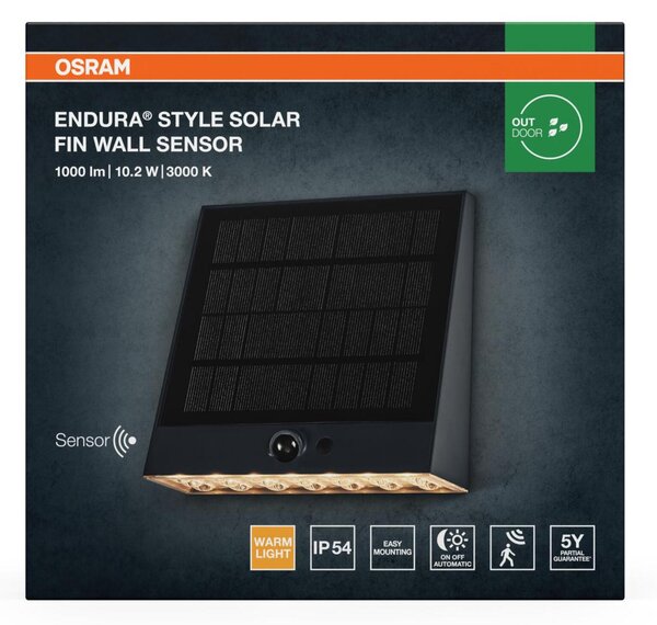 LEDVANCE venkovní solární nástěnné svítidlo Endura Style Sensor 10,2 W 890 lm 3000 K stmívatelné senzor IP54