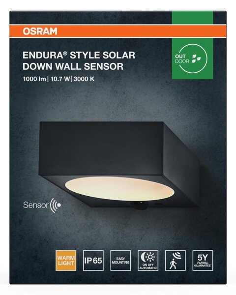 LEDVANCE venkovní solární nástěnné svítidlo Endura Style Sensor 10,7 W 880 lm 3000 K stmívatelné senzor IP54
