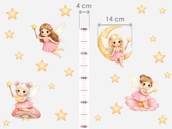 Metr růžové víly samolepky na zeď pro dívky výška 160 cm