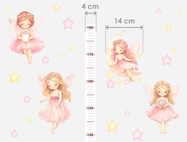 Metr akvarelové víly holčičí nálepky na zeď výška 160 cm