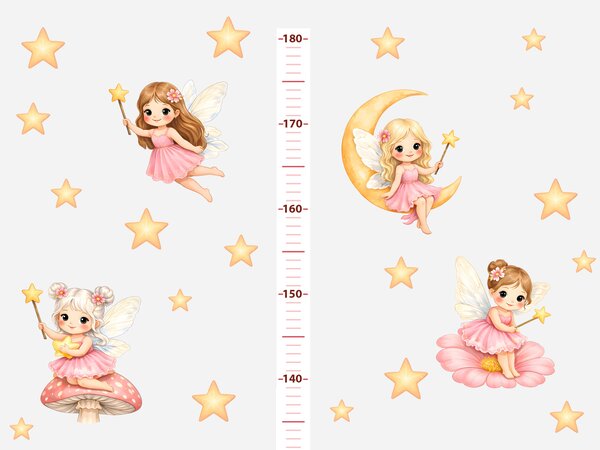 Metr růžové víly samolepky na zeď pro dívky výška 160 cm