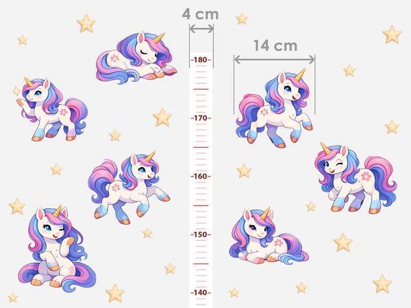 Metr pohádkoví jednorožci samolepky na zeď pro holky výška 160 cm