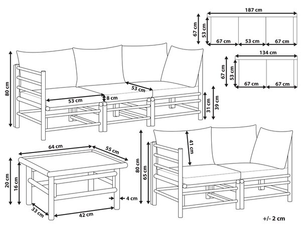Zahradní souprava se stolkem 5místná CERRETO Taupe Bambus
