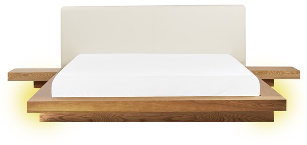 LED postel Umělá kůže ZEN 160 x 200 cm Přírodní jasan