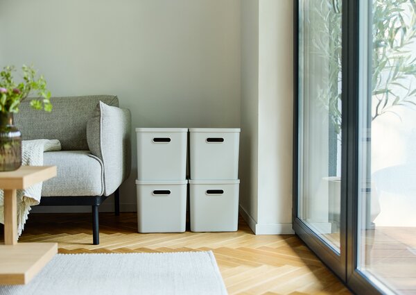 Rotho Úložný box, rovný s víkem, 27l, matně bílá ALBU LIGHT, 37x29x30