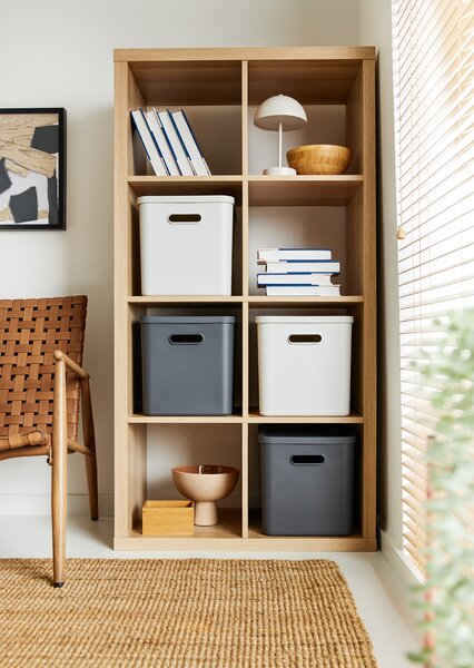 Rotho Úložný box, rovný s víkem, 27l, antracit ALBU LIGHT, 37x29x30