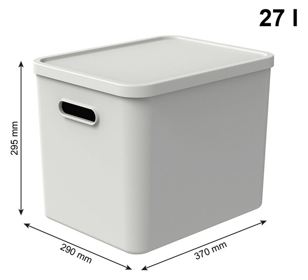 Rotho Úložný box, rovný s víkem, 27l, matně bílá ALBU LIGHT, 37x29x30