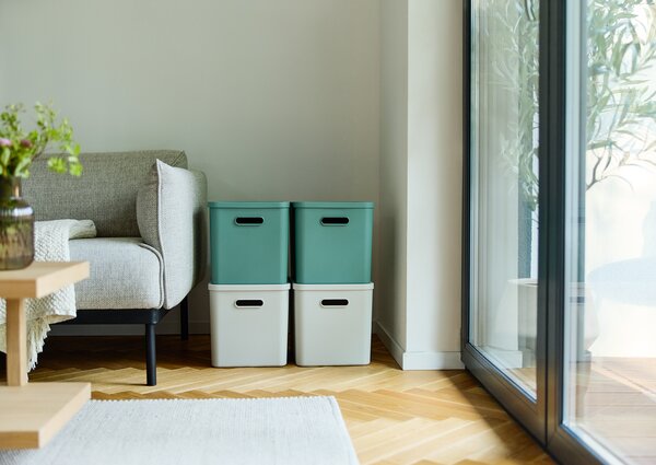 Rotho Úložný box, rovný s víkem, 27l, matně zelená ALBU LIGHT, 37x29x30