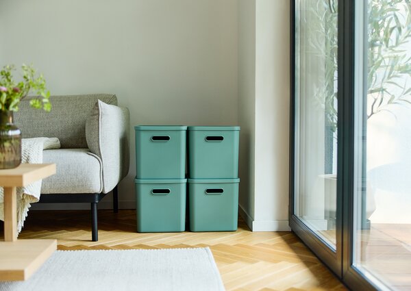 Rotho Úložný box, rovný s víkem, 27l, matně zelená ALBU LIGHT, 37x29x30