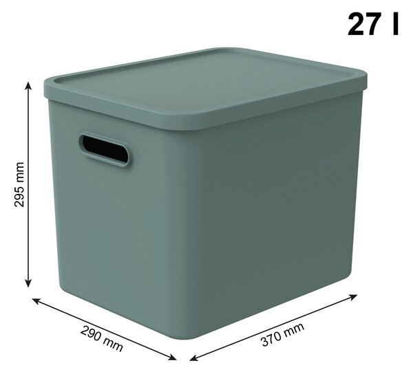Rotho Úložný box, rovný s víkem, 27l, matně zelená ALBU LIGHT, 37x29x30