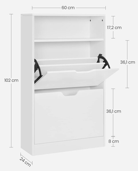 VASAGLE Výklopný botník s poličkou 60 x 102 x 24 cm bílá