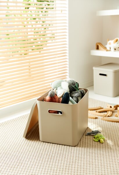 Rotho Úložný box, rovný s víkem, 27l, béžová ALBU LIGHT, 37x29x30