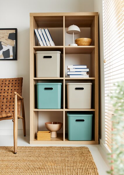 Rotho Úložný box, rovný s víkem, 27l, béžová ALBU LIGHT, 37x29x30
