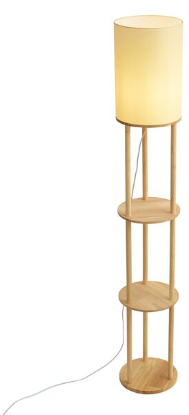 Moderní stojací lampa dřevěná s béžovým stínidlem - Stojon
