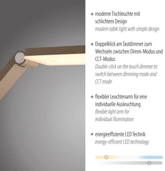 PAUL NEUHAUS LED stolní lampa SAMSKY, bronzová, stmívatelné, dotykový stmívač, nastavitelná výška, paměťová funkce 2700-5000K