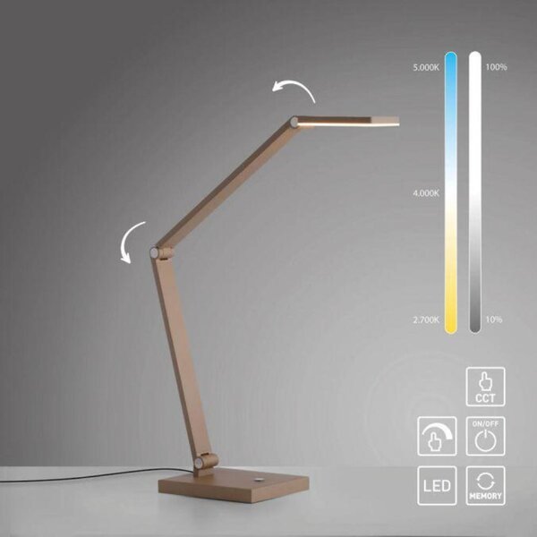 PAUL NEUHAUS LED stolní lampa SAMSKY, bronzová, stmívatelné, dotykový stmívač, nastavitelná výška, paměťová funkce 2700-5000K