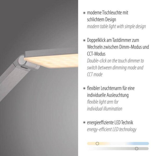 PAUL NEUHAUS LED stolní lampa SAMSKY, stříbrná, stmívatelné, nastavitelná výška, paměťová funkce 2700-5000K
