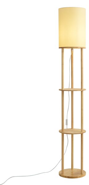 Moderní stojací lampa dřevěná s béžovým stínidlem - Stojon