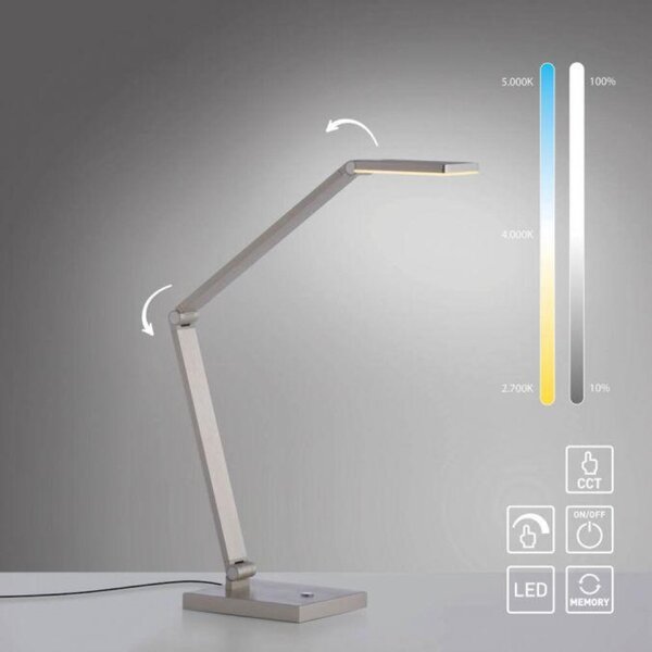 PAUL NEUHAUS LED stolní lampa SAMSKY, stříbrná, stmívatelné, nastavitelná výška, paměťová funkce 2700-5000K
