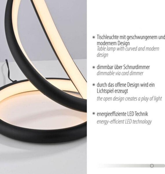 PAUL NEUHAUS LED stolní lampa TWIST, černá, noční stolní lampa, šňůrový stmívač 2700K