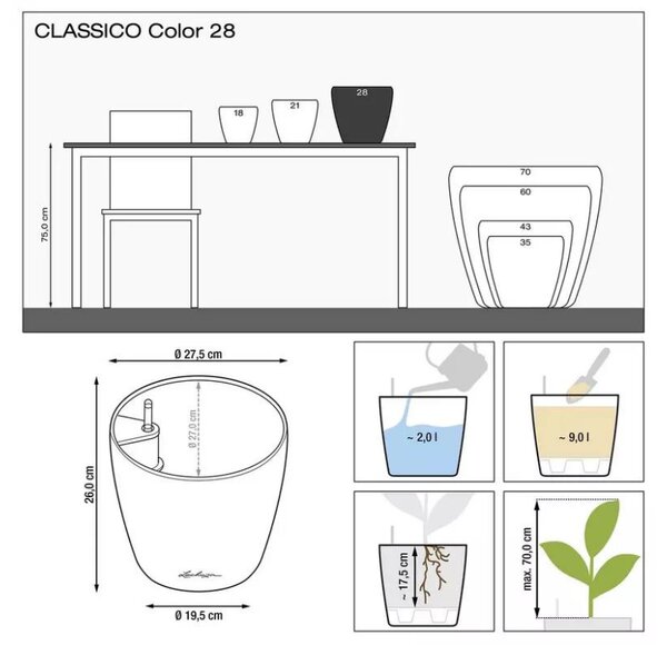 Samozavlažovací květináč Classico Color, průměr 28 cm, hnědá (kapučíno)