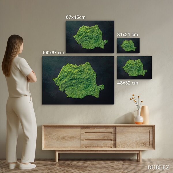 DUBLEZ | Machový obraz na stěnu - Mapa Rumunska (UV tisk) | UV tisk, Premium