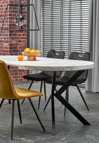 HALMAR Rozkládací jídelní stůl PERONI 100/250 cm bílý mramor/černá