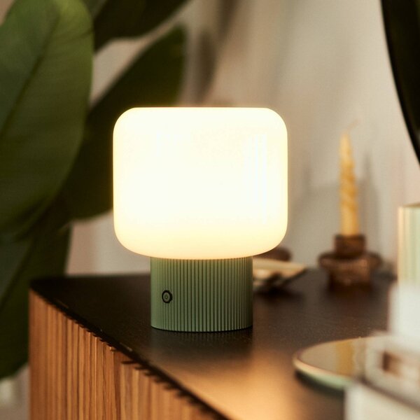 Lucande LED stolní lampa Katrin Palme, zelená, sklo, stmívatelný, Zelená, Obývací pokoj / jídelna, Sklo, Moderní