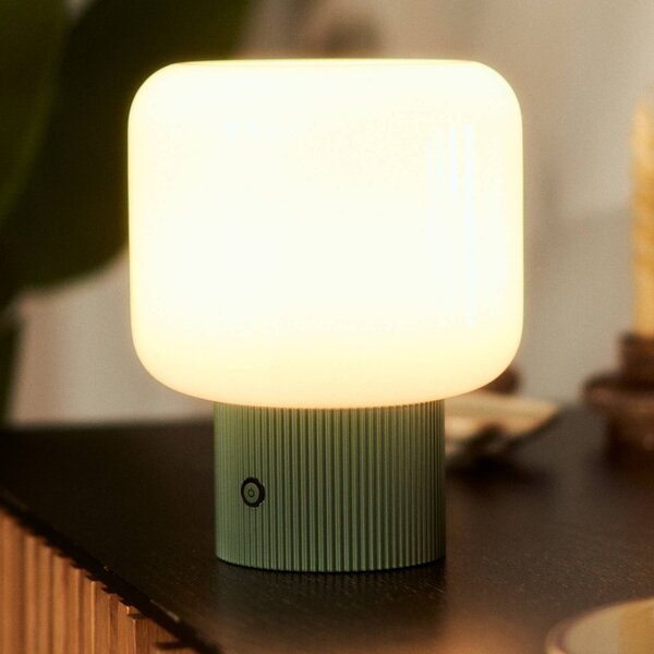 Lucande LED stolní lampa Katrin Palme, zelená, sklo, stmívatelný, Zelená, Obývací pokoj / jídelna, Sklo, Moderní