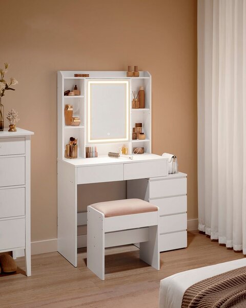 SONGMICS Toaletní stolek Vasagle Ginny 97 cm s LED osvětlením bílý