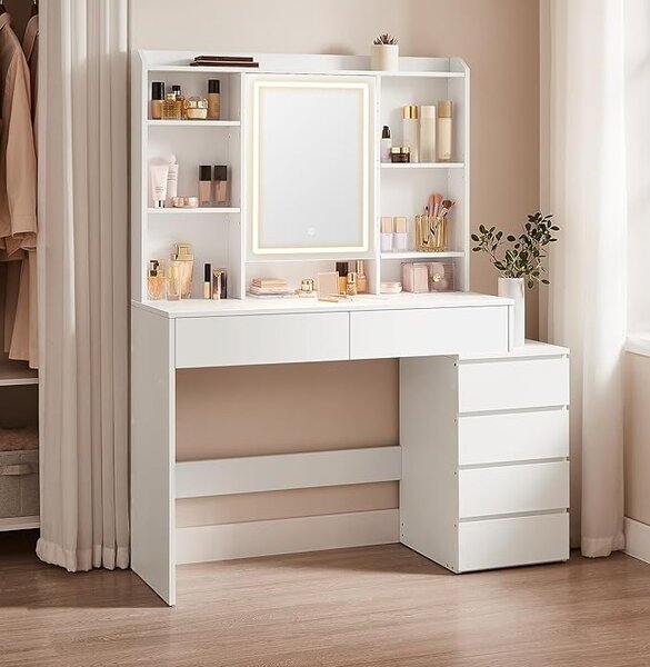 SONGMICS Toaletní stolek Vasagle Ginny 117 cm s LED osvětlením bílý