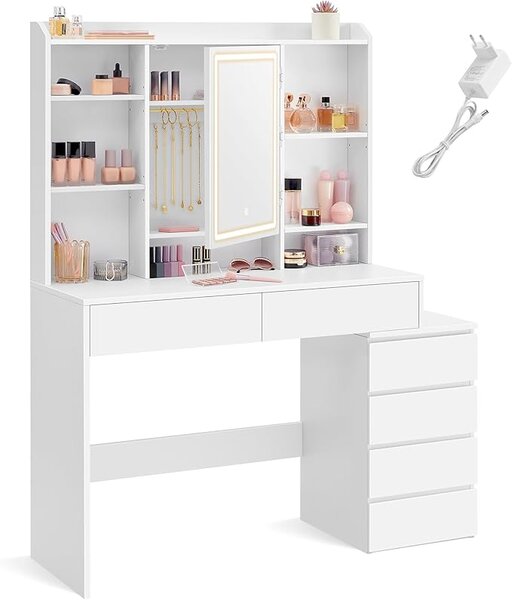 SONGMICS Toaletní stolek Vasagle Ginny 117 cm s LED osvětlením bílý