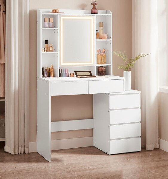 SONGMICS Toaletní stolek Vasagle Ginny 97 cm s LED osvětlením bílý