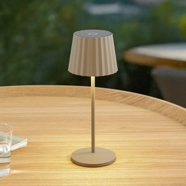 Lindby LED stolní lampa Esali, béžová, kov, IP65, stmívatelný, Krémová / jantar, Obývací pokoj / jídelna, Hliník, Moderní