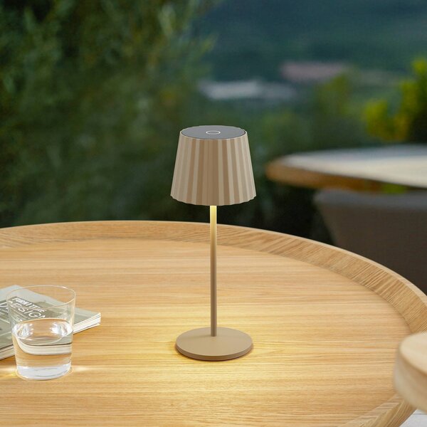 Lindby LED stolní lampa Esali, béžová, kov, IP65, stmívatelný, Krémová / jantar, Obývací pokoj / jídelna, Hliník, Moderní