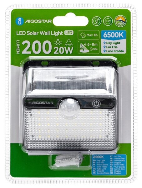 Aigostar-LED Solární svítidlo se senzorem LED/3,7V 6500K 1200 mAh IP65 černá