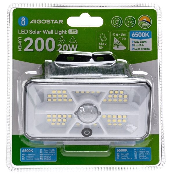 Aigostar -LED Solární svítidlo se senzorem LED/3,7V 6500K 500 mAh IP65 černá