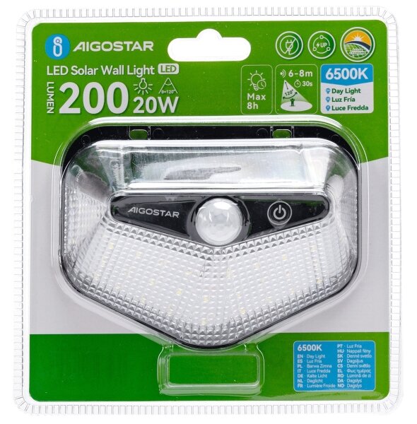 Aigostar -LED Solární svítidlo se senzorem LED/3,7V 6500K 500 mAh IP65 černá