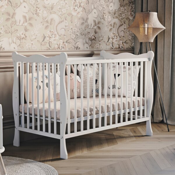 Dětská postýlka Julia 60×120 cm bílá s bočnicí – elegantní dřevěná postýlka s funkcí dětské postele Druh matrace: bez matrace