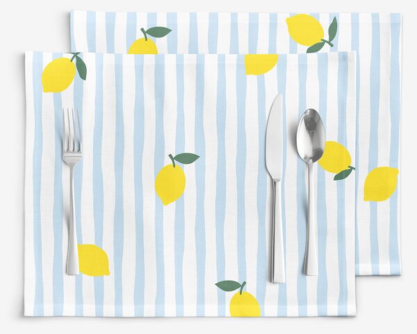 Goldea prostírání na stůl 100% bavlněné plátno - svěží citrony s proužky - sada 2ks 30 x 40 cm