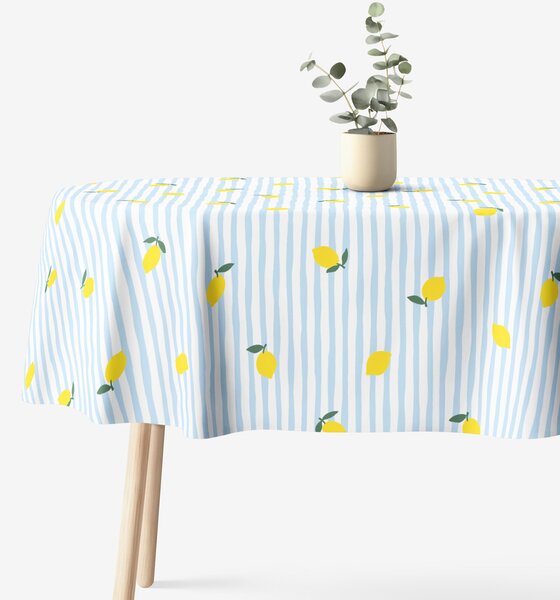 Goldea oválný ubrus 100% bavlněné plátno - svěží citrony s proužky 140 x 240 cm