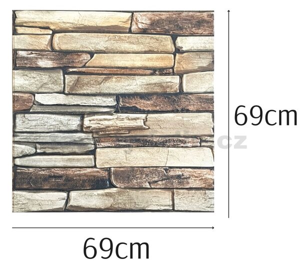 Samolepící pěnové 3D panely XY-G02, cena za kus, rozměr 70 x 77 cm, ukládaný kámen hnědý, IMPOL TRADE