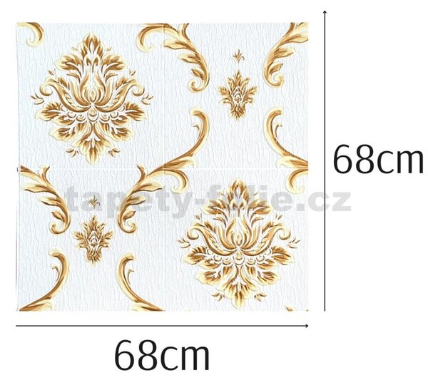 Samolepící pěnové 3D panely XY-A01, cena za kus, rozměr 70 x 70 cm, ornamenty béžovo-zlaté, IMPOL TRADE