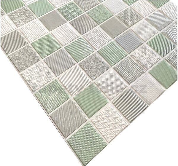 Samolepící pěnové 3D panely XY-W04, cena za kus, rozměr 70 x 70 cm, mozaika zeleno-stříbrná, IMPOL TRADE