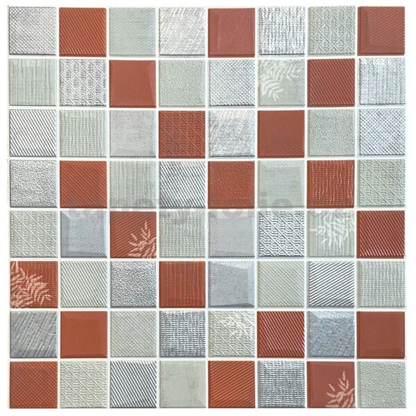 Samolepící pěnové 3D panely XY-W02, cena za kus, rozměr 70 x 70 cm, mozaika červeno-stříbrná, IMPOL TRADE