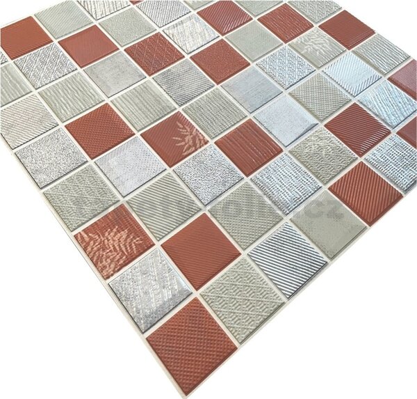 Samolepící pěnové 3D panely XY-W02, cena za kus, rozměr 70 x 70 cm, mozaika červeno-stříbrná, IMPOL TRADE