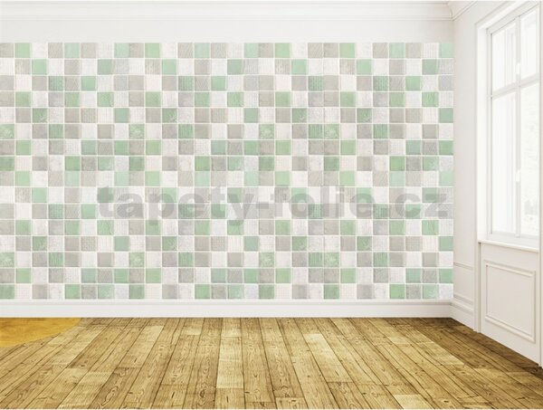 Samolepící pěnové 3D panely XY-W04, cena za kus, rozměr 70 x 70 cm, mozaika zeleno-stříbrná, IMPOL TRADE