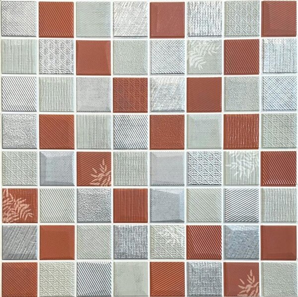 Samolepící pěnové 3D panely XY-W02, cena za kus, rozměr 70 x 70 cm, mozaika červeno-stříbrná, IMPOL TRADE